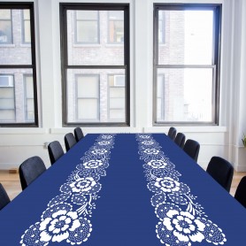 Alfombra vinilo mantel azul mesa